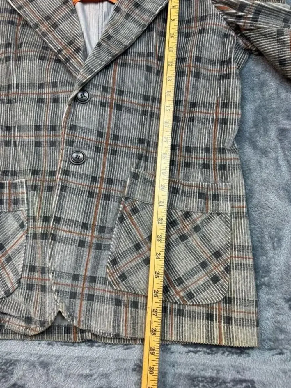 Vintage 70s Campus Blazer Mens 42 Gray Plaid Corduroy Single Vent 2 Button USA